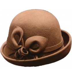 Vintage Women's Winter Bucket Hats Bow Caps Wool Flower Hat Headdress Outdoor Fedoras Coffee $21.39 Fedoras