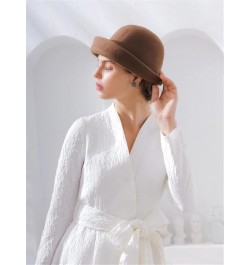 Vintage Women's Winter Bucket Hats Bow Caps Wool Flower Hat Headdress Outdoor Fedoras Coffee $21.39 Fedoras