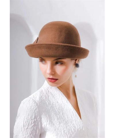 Vintage Women's Winter Bucket Hats Bow Caps Wool Flower Hat Headdress Outdoor Fedoras Coffee $21.39 Fedoras