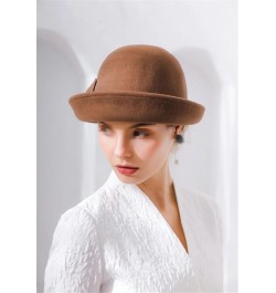 Vintage Women's Winter Bucket Hats Bow Caps Wool Flower Hat Headdress Outdoor Fedoras Coffee $21.39 Fedoras