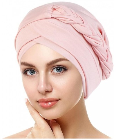 Braid Turban Cap for Women Ethnic Bohemia Hair Cover Wrap Hat African Pre Tied Bonnet Easter Bunny Pink $6.37 Skullies & Beanies