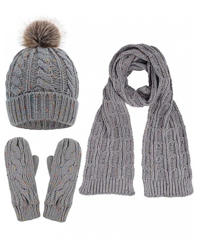 Adult Women's 3 Piece Winter Set - Pompom Beanie Hat, Scarf, & Mittens Grey Glove W/ Lined $23.19 Skullies & Beanies