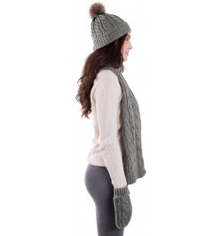 Adult Women's 3 Piece Winter Set - Pompom Beanie Hat, Scarf, & Mittens Grey Glove W/ Lined $23.19 Skullies & Beanies