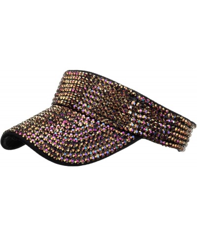 Rhinestones Sport Sun Visor Adjustable Velcro Backing Shiny Summer Cap Visor Caps for Women Men Gold $7.52 Visors