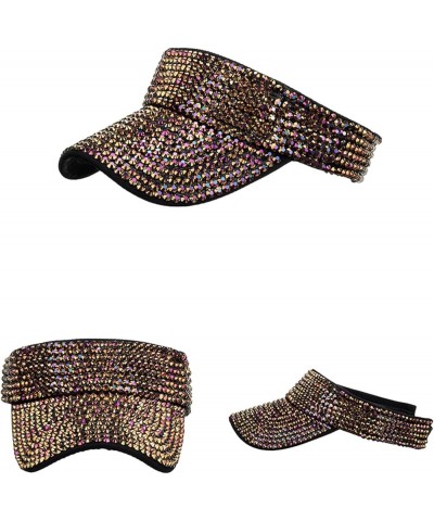 Rhinestones Sport Sun Visor Adjustable Velcro Backing Shiny Summer Cap Visor Caps for Women Men Gold $7.52 Visors