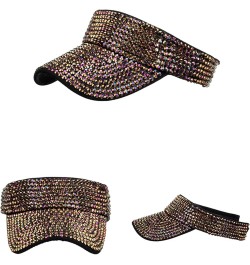 Rhinestones Sport Sun Visor Adjustable Velcro Backing Shiny Summer Cap Visor Caps for Women Men Gold $7.52 Visors