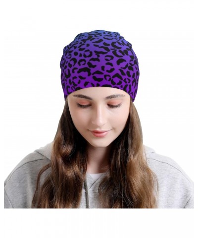 Color Gradient Leopard Stripes Knit Beanie Hat for Unisex Adults, Slouchy Knit Winter Hats, Soft Warm Skiing Cap, Knitted Hat...