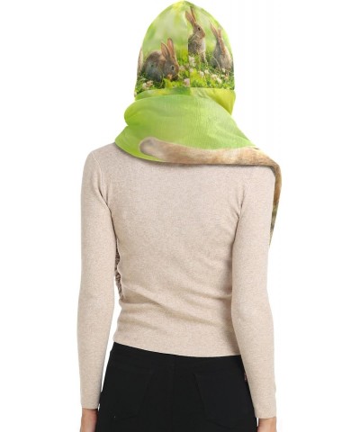 Women Winter Warm Hoodie Hat Scarf Gloves Pocket Warm Hat Rabbits Long Scarf Wraps(227be1e) $15.75 Scarves