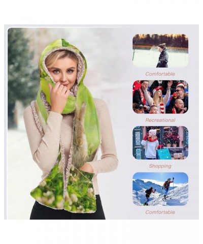 Women Winter Warm Hoodie Hat Scarf Gloves Pocket Warm Hat Rabbits Long Scarf Wraps(227be1e) $15.75 Scarves