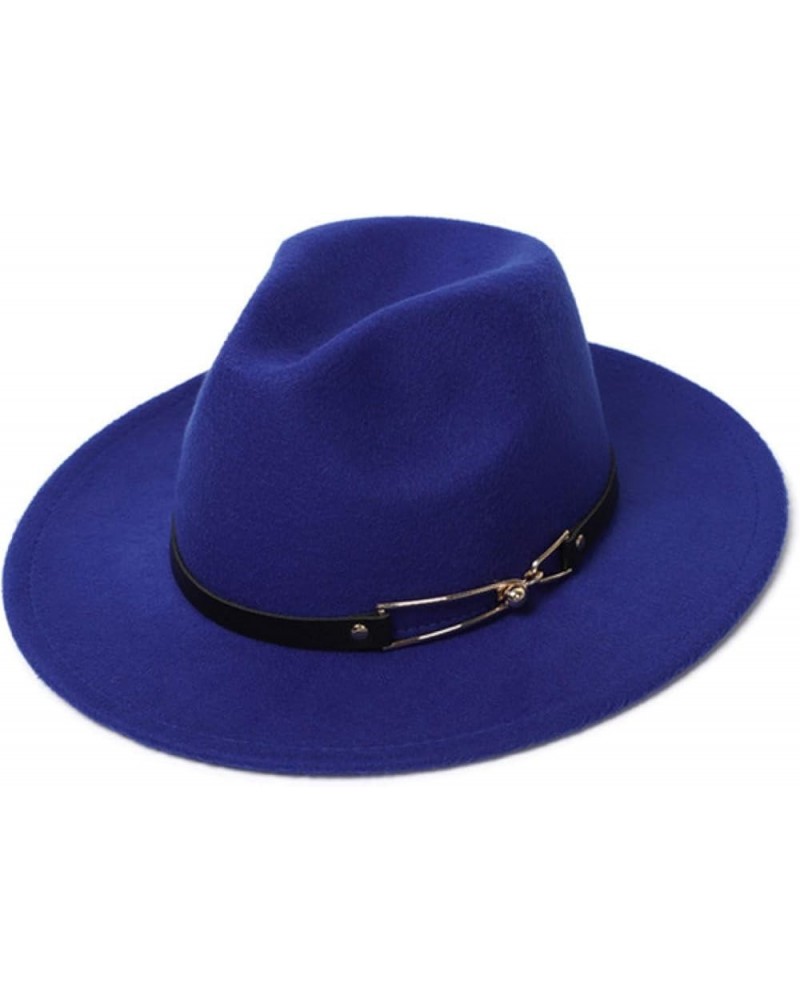 Women's Woolen Wide Brim Felt Fedora Trendy Panama Hat Unisex Floppy Wool Jazz Hat for Cold Weather Blue $16.52 Fedoras