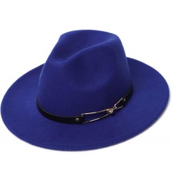 Women's Woolen Wide Brim Felt Fedora Trendy Panama Hat Unisex Floppy Wool Jazz Hat for Cold Weather Blue $16.52 Fedoras