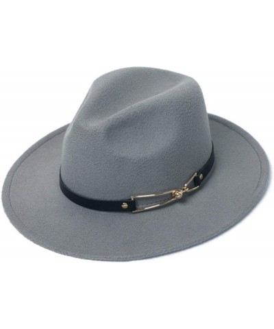 Women's Woolen Wide Brim Felt Fedora Trendy Panama Hat Unisex Floppy Wool Jazz Hat for Cold Weather Blue $16.52 Fedoras