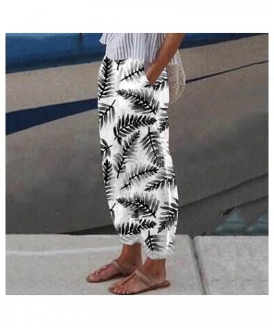 Women Summer Fashion Striped Print Button Casual Versatile Loose Nine Point Pants Travel Clothes for Women Black-1 $13.19 Sku...