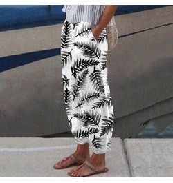 Women Summer Fashion Striped Print Button Casual Versatile Loose Nine Point Pants Travel Clothes for Women Black-1 $13.19 Sku...