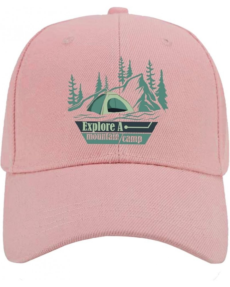 Baseball Caps Explore A Mountain Camp Trucker Caps for Men Cool Cotton Snapbacks for Gift Pink $13.08 Baseball Caps