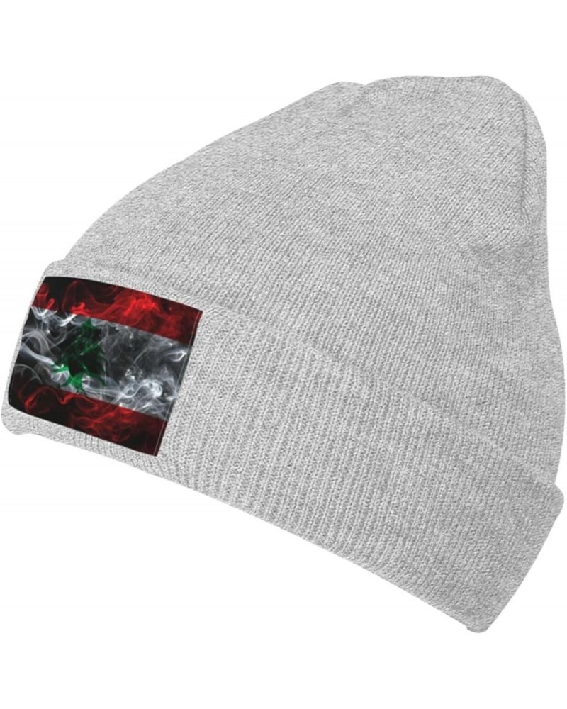 Smoke Style Flag of Lebanon Beanie Hat for Men Women Soft Cozy Skull Cap Winter Warm Knit Hats Gray $10.92 Skullies & Beanies