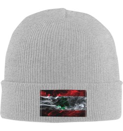 Smoke Style Flag of Lebanon Beanie Hat for Men Women Soft Cozy Skull Cap Winter Warm Knit Hats Gray $10.92 Skullies & Beanies