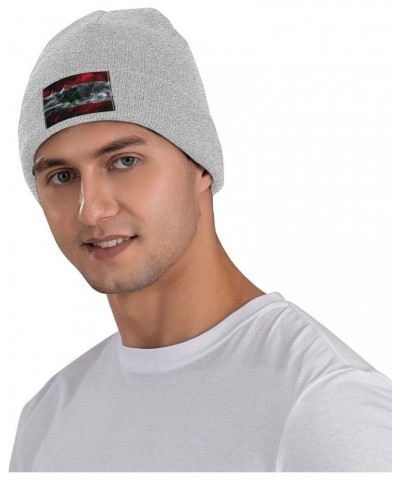 Smoke Style Flag of Lebanon Beanie Hat for Men Women Soft Cozy Skull Cap Winter Warm Knit Hats Gray $10.92 Skullies & Beanies