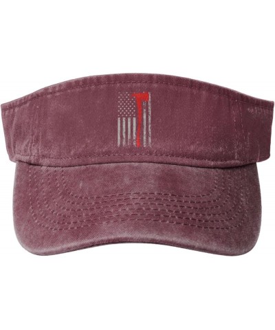 Thin Red Line Axe USA Flag Sun Visor Hats for Women Men Sun Hat Cotton Golf Hat Vintage Baseball Cap Red $12.32 Sun Hats