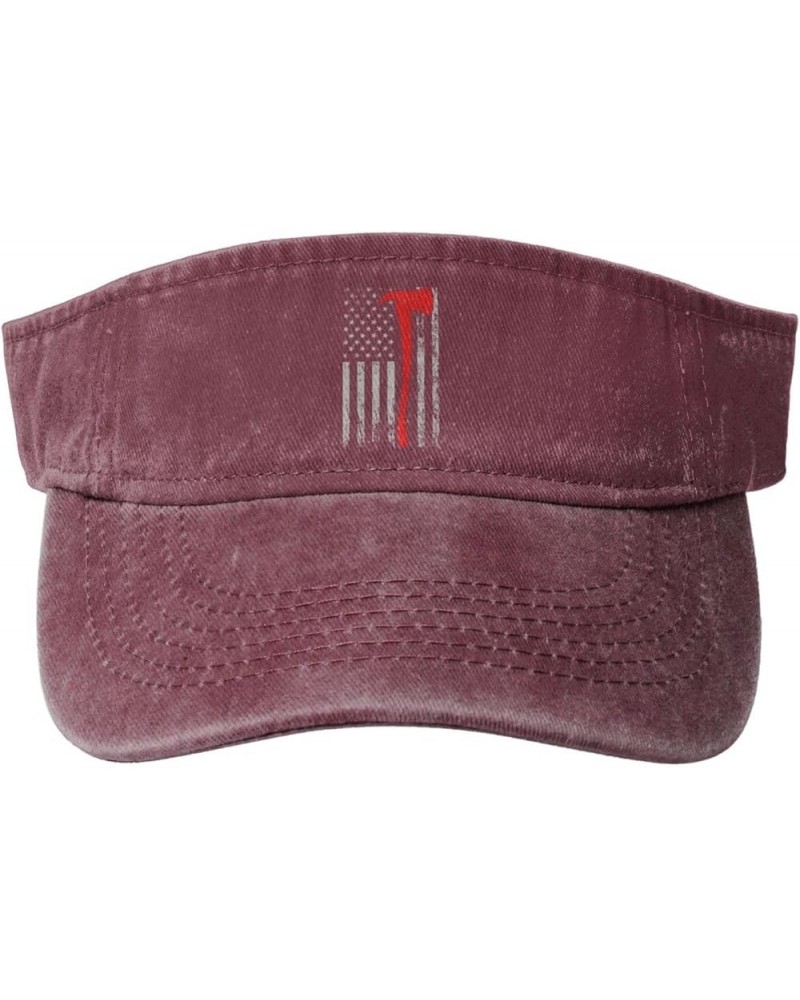 Thin Red Line Axe USA Flag Sun Visor Hats for Women Men Sun Hat Cotton Golf Hat Vintage Baseball Cap Red $12.32 Sun Hats