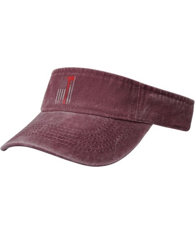 Thin Red Line Axe USA Flag Sun Visor Hats for Women Men Sun Hat Cotton Golf Hat Vintage Baseball Cap Red $12.32 Sun Hats