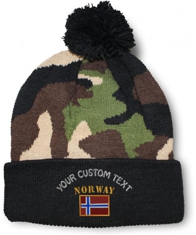 Pom Pom Beanies for Women Norway Flag Embroidery Skull Cap Flags Winter Hats for Men Acrylic 1 Size Camo Personalized Text He...