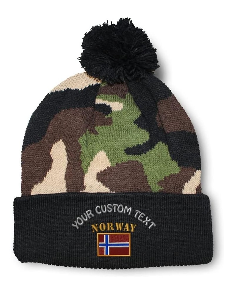 Pom Pom Beanies for Women Norway Flag Embroidery Skull Cap Flags Winter Hats for Men Acrylic 1 Size Camo Personalized Text He...