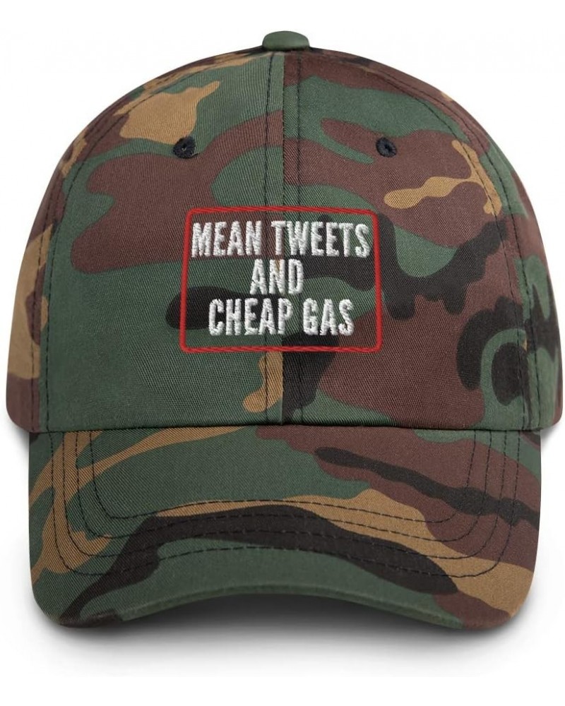 Mean Tweets and Cheap Gas Cap (Embroidered Dad Hat) 2024 Pro Trump Green Camo $17.06 Baseball Caps