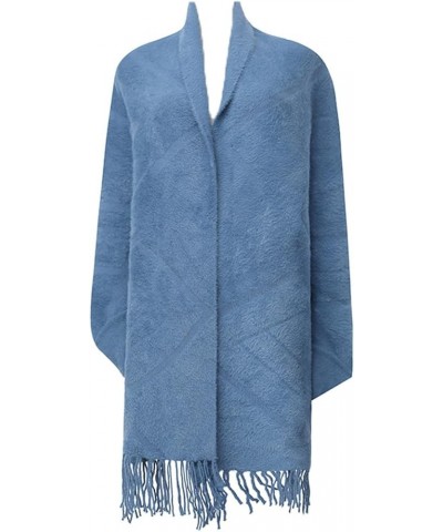 Blanket Scarf Warm, Shawl Wrap Open Front Blended Jacquard Reversible Woman Scarf Elegant Blue $27.72 Scarves