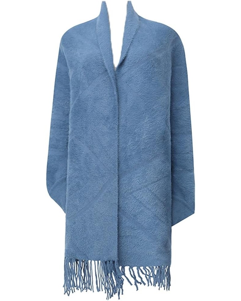 Blanket Scarf Warm, Shawl Wrap Open Front Blended Jacquard Reversible Woman Scarf Elegant Blue $27.72 Scarves