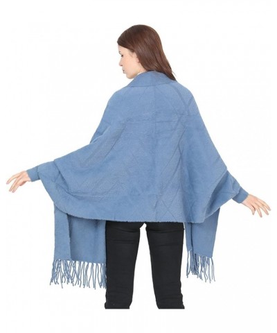 Blanket Scarf Warm, Shawl Wrap Open Front Blended Jacquard Reversible Woman Scarf Elegant Blue $27.72 Scarves