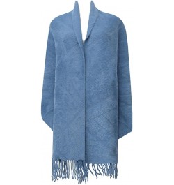 Blanket Scarf Warm, Shawl Wrap Open Front Blended Jacquard Reversible Woman Scarf Elegant Blue $27.72 Scarves