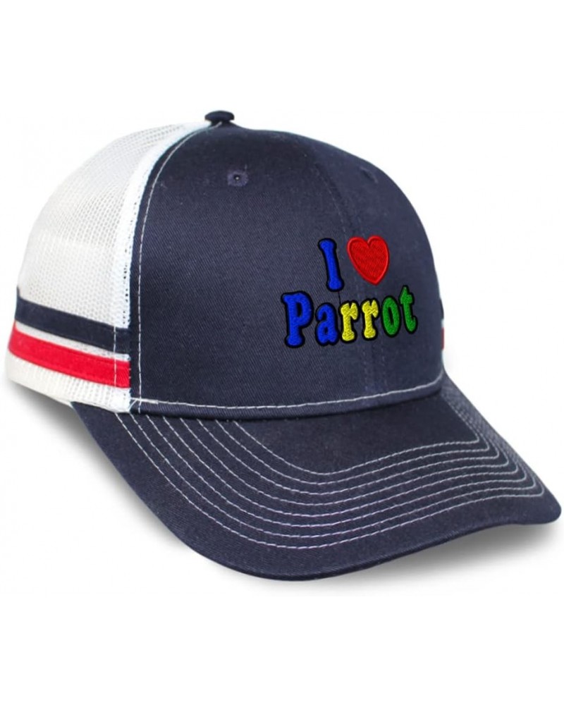 Custom Custom Trucker Hat Baseball Cap I Love Parrot Birds Bird Cotton Nature Dad Hats for Men & Women Navy White Stripes Des...