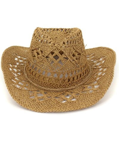 Sunshade Straw Hat Hand-Woven Cowboy Hat for Women & Men Western Cowgirl Hat Wide Brim Sun Hat for Couples Kh $9.87 Cowboy Hats