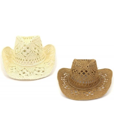 Sunshade Straw Hat Hand-Woven Cowboy Hat for Women & Men Western Cowgirl Hat Wide Brim Sun Hat for Couples Kh $9.87 Cowboy Hats