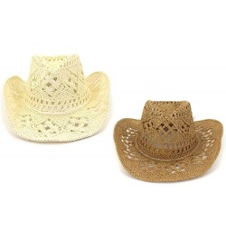 Sunshade Straw Hat Hand-Woven Cowboy Hat for Women & Men Western Cowgirl Hat Wide Brim Sun Hat for Couples Kh $9.87 Cowboy Hats