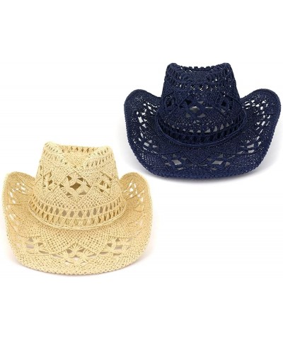 Sunshade Straw Hat Hand-Woven Cowboy Hat for Women & Men Western Cowgirl Hat Wide Brim Sun Hat for Couples Kh $9.87 Cowboy Hats