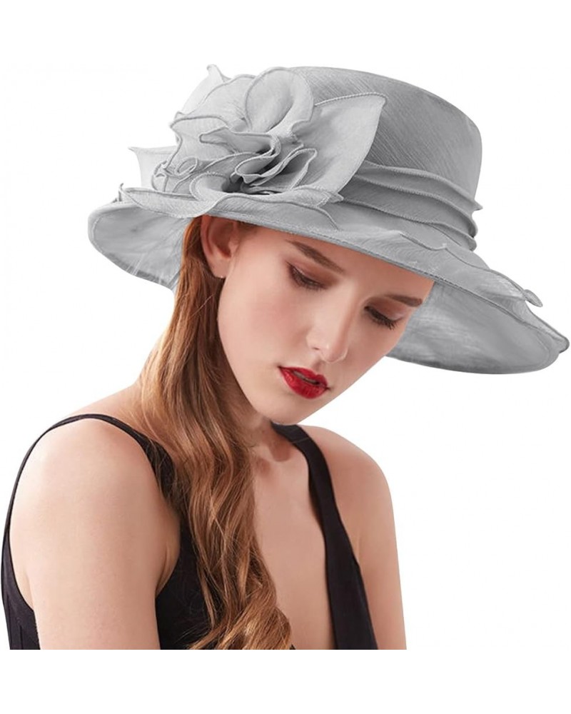 Womens Summer Dress Hat Wide Leaf Flower Bridal Shower Hat Sun Hats Beach Hat Boar Hat Grey-g $10.16 Sun Hats