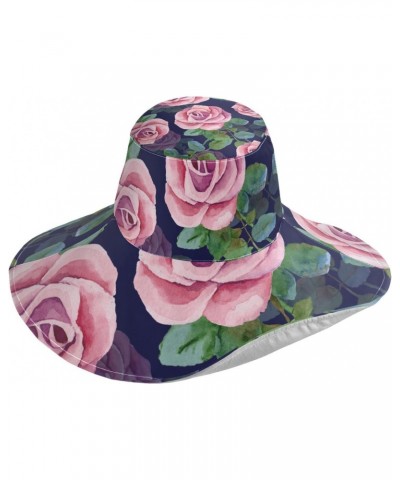 Women's Foldable Floppy Travel Beach Sun Visor Hat Pink Rose Navy Wide Brim Visor Waterproof(236rh1a) $10.81 Sun Hats