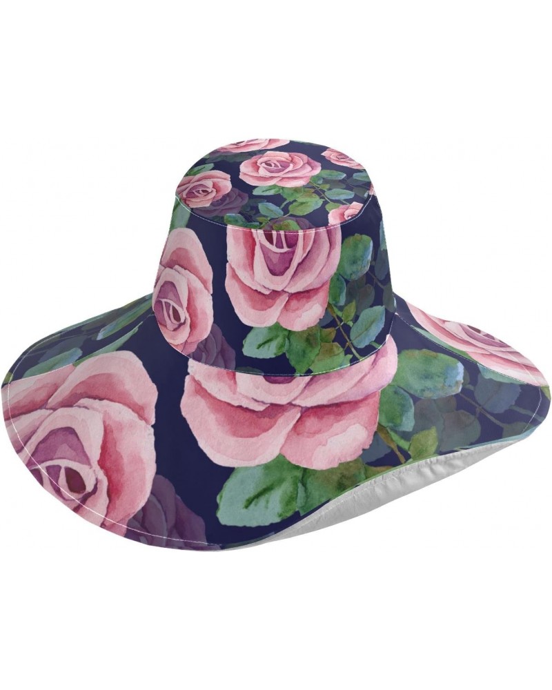 Women's Foldable Floppy Travel Beach Sun Visor Hat Pink Rose Navy Wide Brim Visor Waterproof(236rh1a) $10.81 Sun Hats