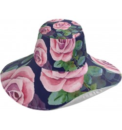 Women's Foldable Floppy Travel Beach Sun Visor Hat Pink Rose Navy Wide Brim Visor Waterproof(236rh1a) $10.81 Sun Hats