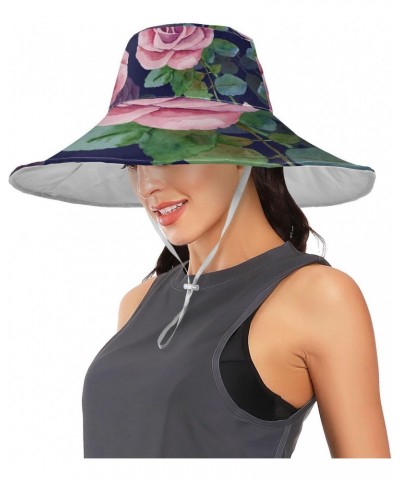 Women's Foldable Floppy Travel Beach Sun Visor Hat Pink Rose Navy Wide Brim Visor Waterproof(236rh1a) $10.81 Sun Hats