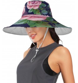 Women's Foldable Floppy Travel Beach Sun Visor Hat Pink Rose Navy Wide Brim Visor Waterproof(236rh1a) $10.81 Sun Hats