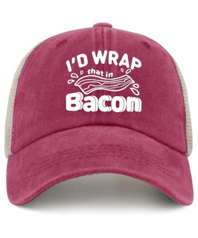 I'd Wrap That in Bacon Baseball Cap Funny Hat Allblack Hats for Women Gifts for Men Running Hat Rose Red02 $10.98 Skullies & ...