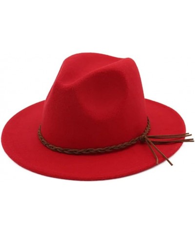 Autumn Winter Woolen Felt Fedora Jazz Hats Men Women Flat Brim Trilby Formal Hat Red $23.23 Fedoras