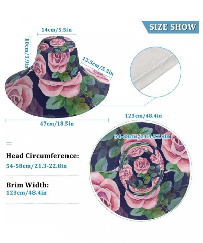 Women's Foldable Floppy Travel Beach Sun Visor Hat Pink Rose Navy Wide Brim Visor Waterproof(236rh1a) $10.81 Sun Hats