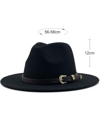 Women Men Fedora Hat Wide Brim Trilby Hat with Belt Buckle British Style Vintage Panama Hat Fashion Jazz Hats 7 $17.15 Fedoras