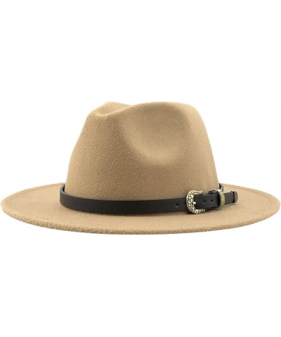 Women Men Fedora Hat Wide Brim Trilby Hat with Belt Buckle British Style Vintage Panama Hat Fashion Jazz Hats 7 $17.15 Fedoras