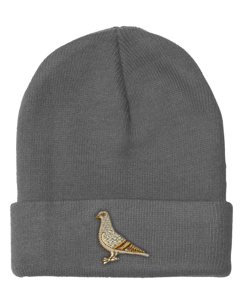 Custom Beanies for Men Pigeon A Embroidery Wild Animals Dove Winter Hats for Women Acrylic Skull Cap 1 Size Light Grey Design...