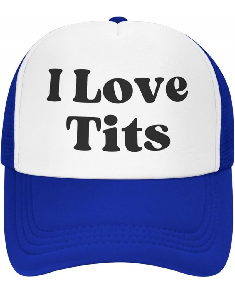 I Love Tits Mesh Hat for Men Women Baseball Cap Dad Gift Adjustable Trucker Hat Blue $8.79 Baseball Caps